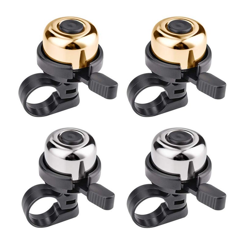 Emoly Bike Bell, 4 Pack Premium Bicycle Bell, Brass Bike Bells for Adults and Kids - Crisp Loud Melodious Sound - Bicycle Bells for Road Bike, Mountain Bike (Gold&Silver) - Image 1